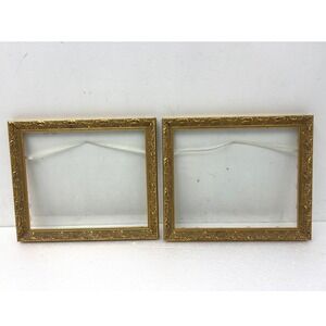 Vintage Ornate Gold Picture Frame Pair 80s 90s Modern Gilt w Glass Fits 9x11 Art